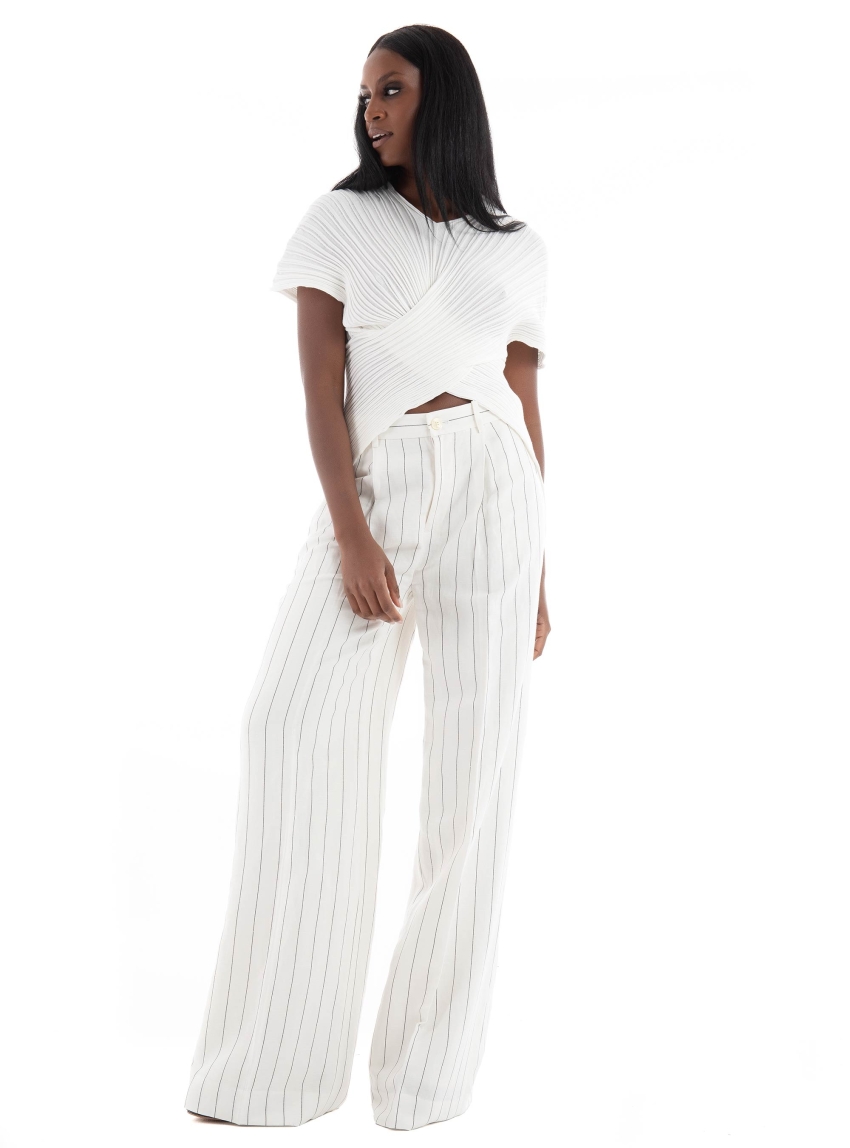 LAUREN Ralph Lauren Striped High Rise Wide-Leg Trousers - Cream