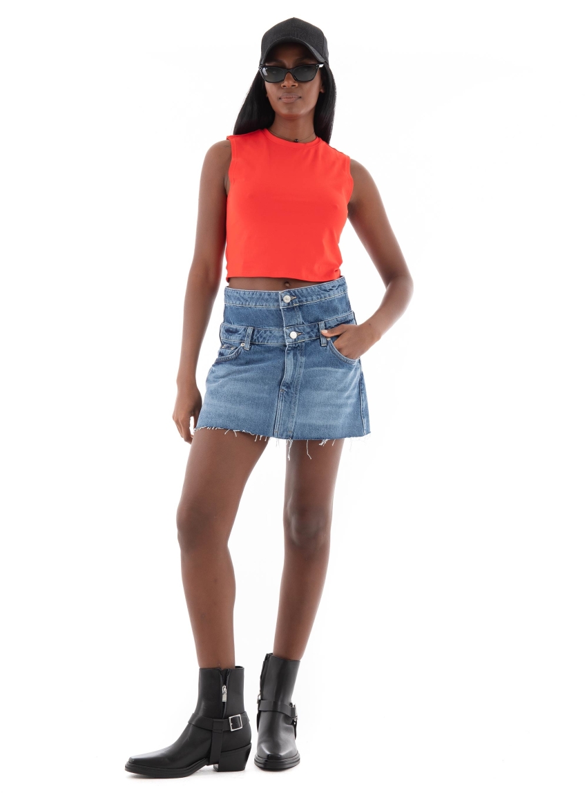 Only Million High Waist Red Denim Skirt - Medium Aged Denim