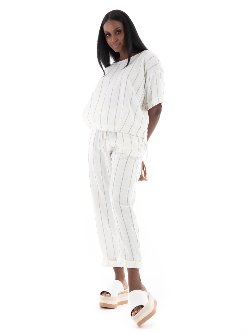 Deha Striped Cropped Top - White