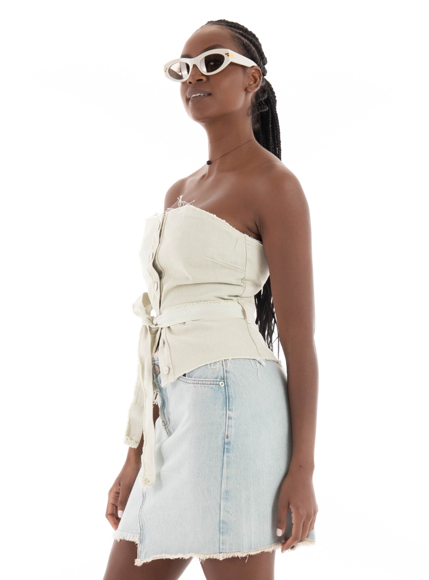 Only Bardot Belt Corset Denim Top - Ecru