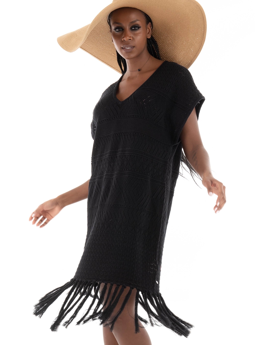 Scotch & Soda Ponitelle Stitch Knitted Dress With Fringing - Black