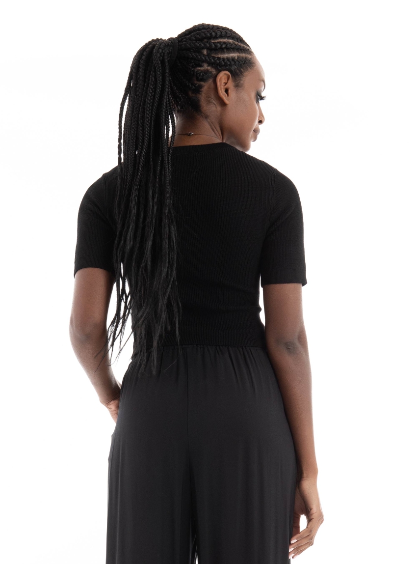Only Kai Crop O-Neck Knit Top - Black