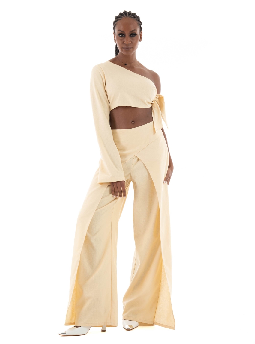 Somethingnew Beyonce High Waist Wrap Pants - Beige
