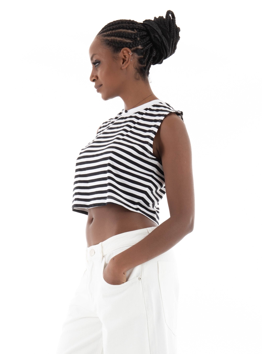 JJXX Alvira Slim Crop Stripe Every Tee - White