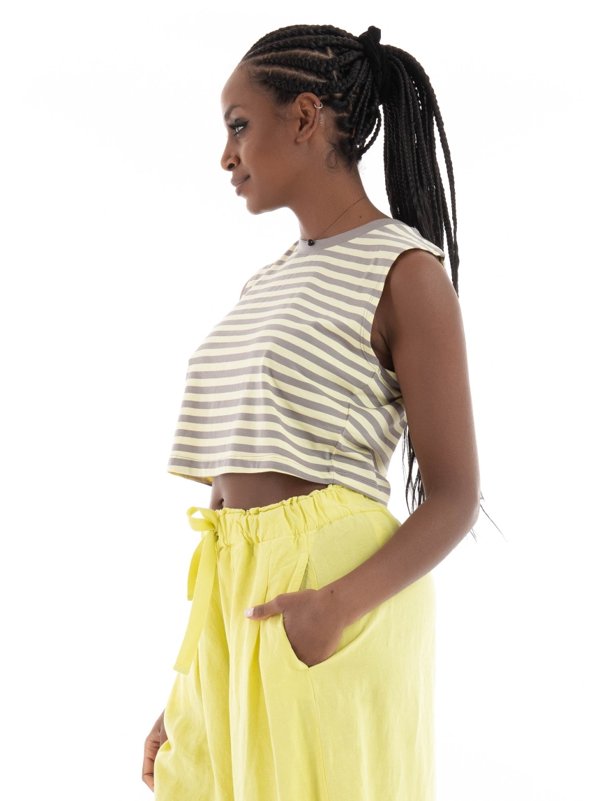 JJXX Alvira Slim Crop Stripe Every Tee - Banana