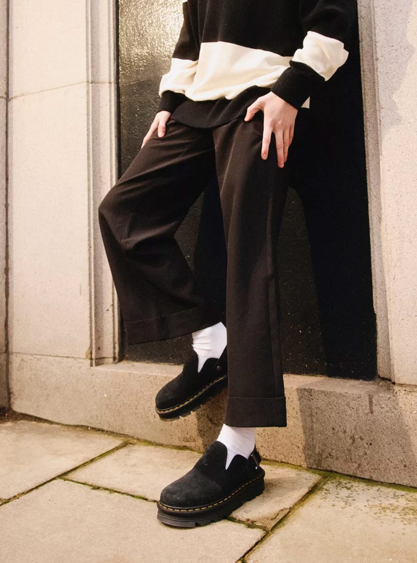 Dr Martens Zebzag Suede Casual Slingback Platform Mules - Black