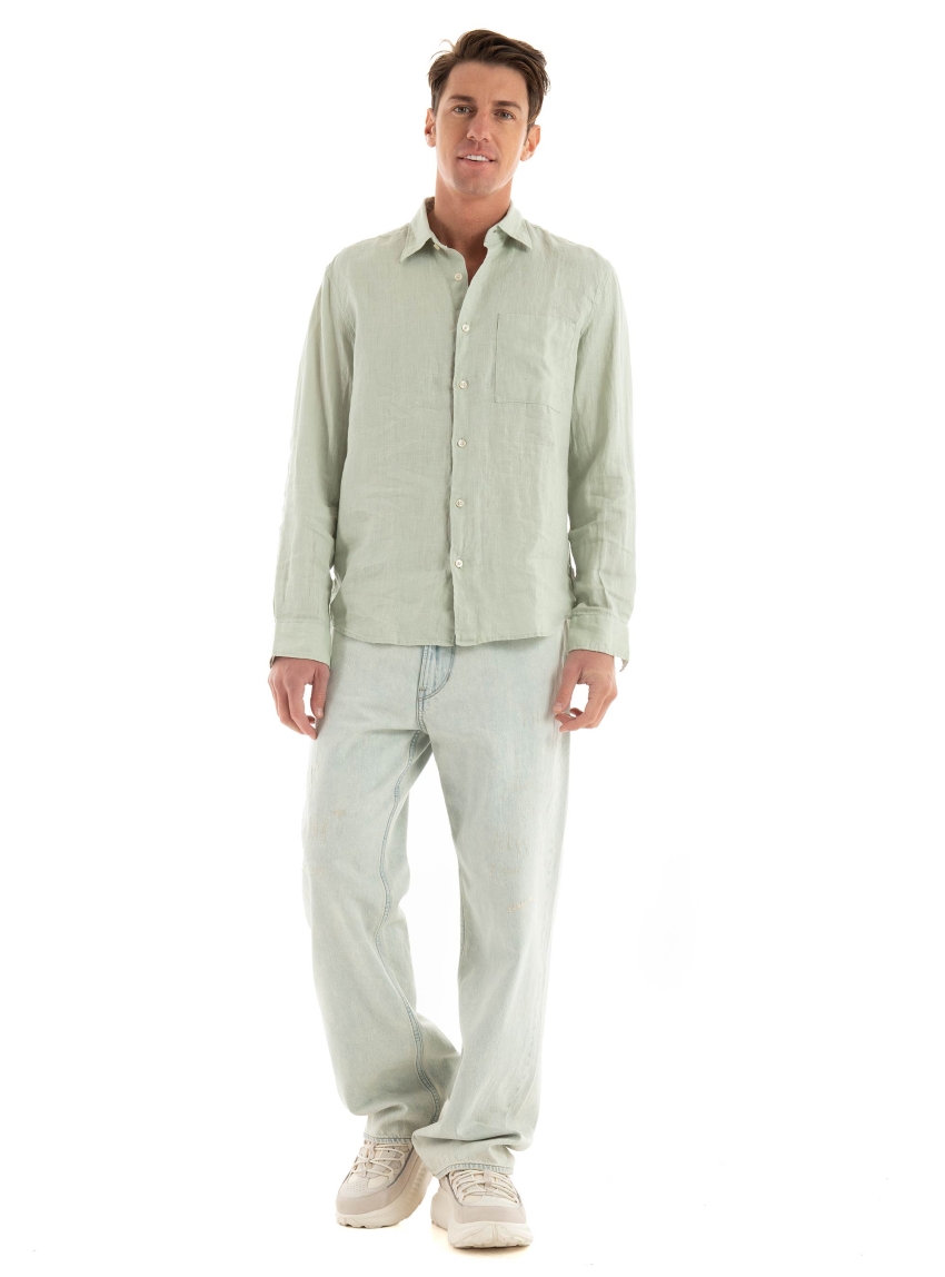 Marc O Polo Regular Fit Kent Collar Linen Shirt - Light Green