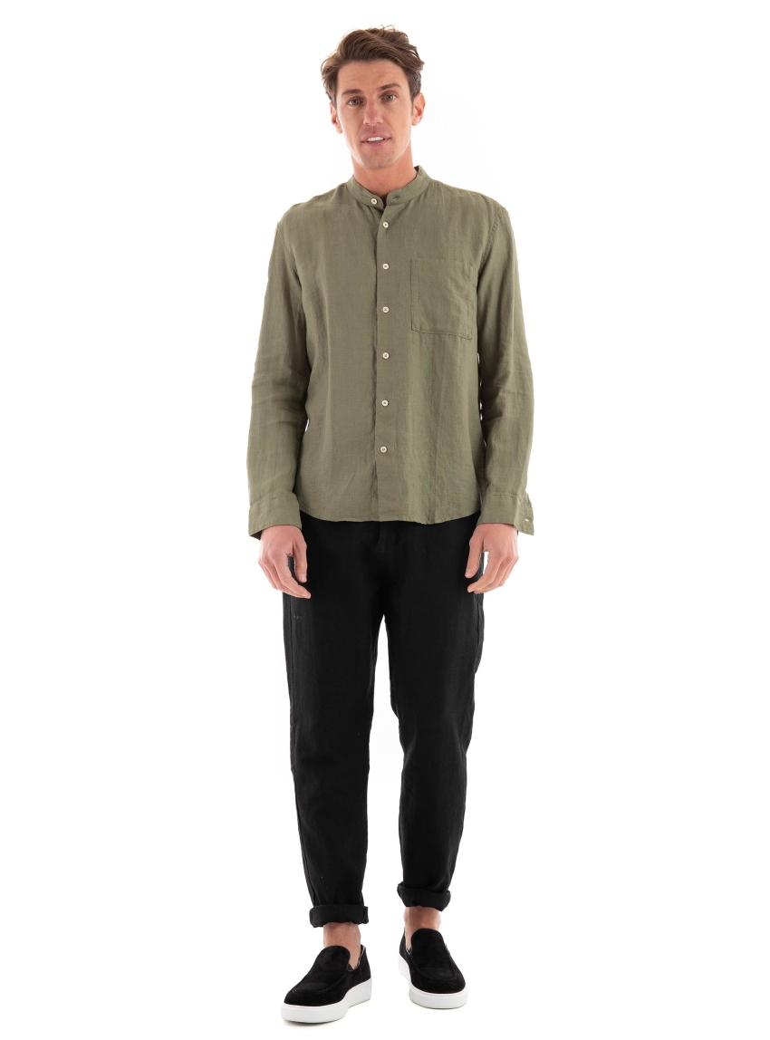 Marc O Polo Regular Fit Mao Linen Shirt - Olive 