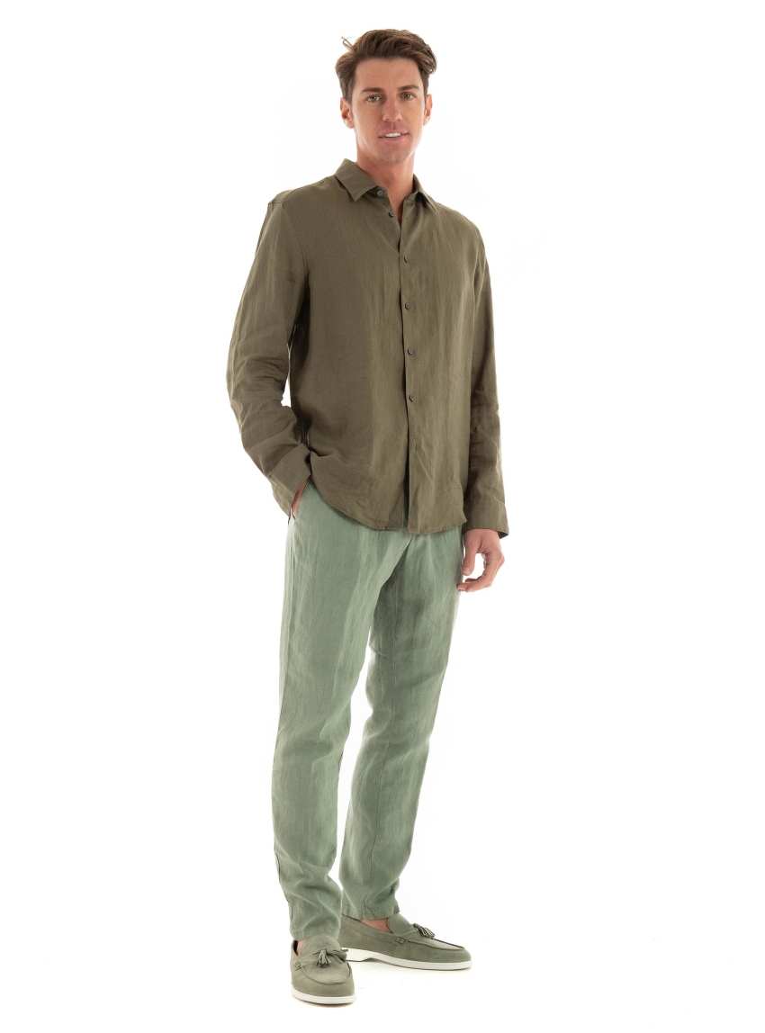 Drykorn Ramis Casual Linen Shirt - Dark Olive Green