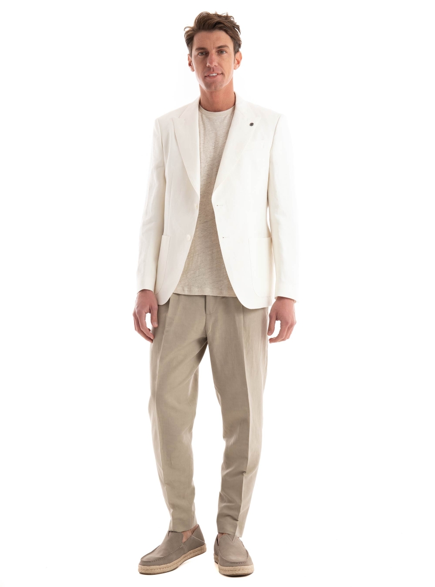 BOSS Slim Fit Linen Blazer H-Hutson-Peak-242 - White