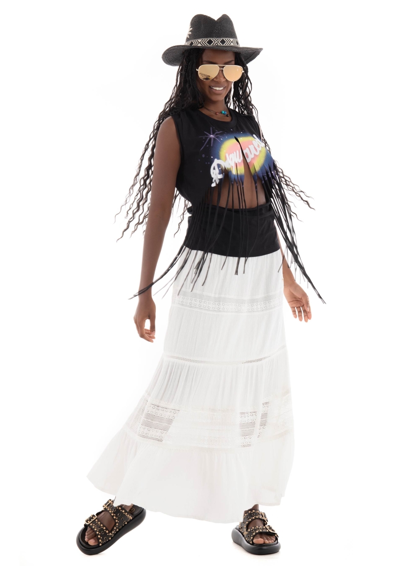 Dsquared Logo Print Fringe T-Shirt - Black