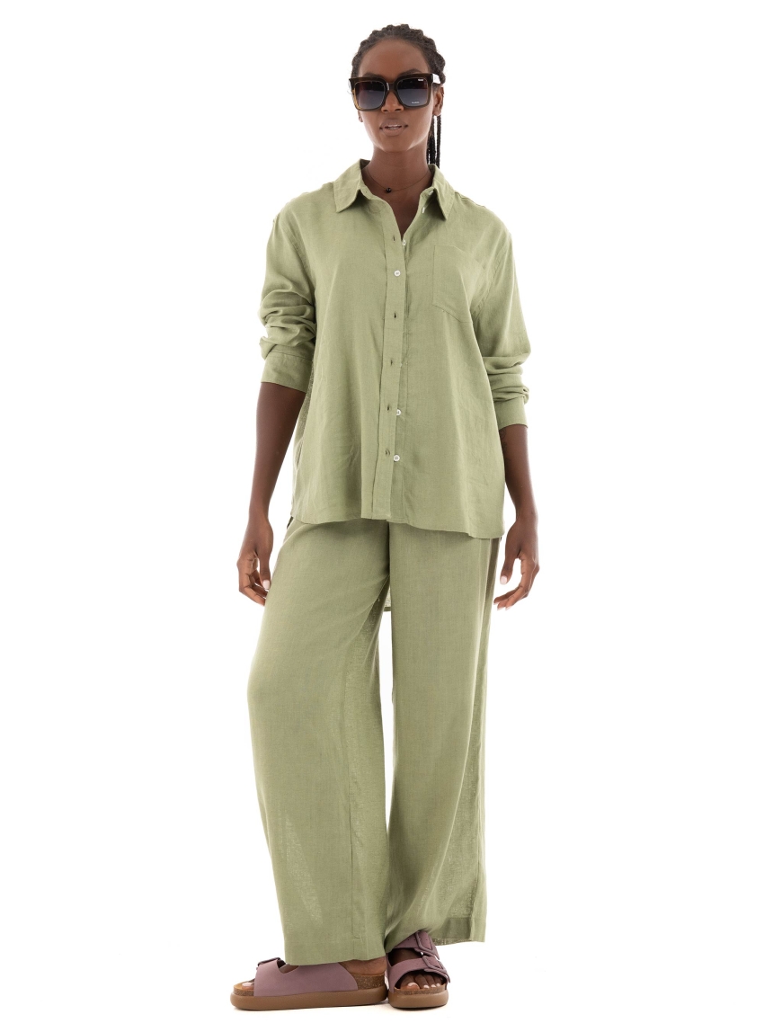Only Tokyo High Waist Linen Blend Pants - Olive