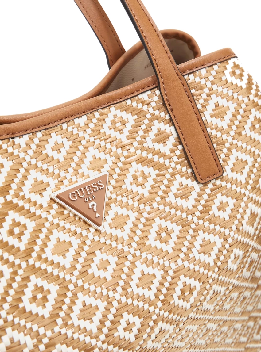 Guess Vikky Ii Large Raffia Tote Bag - Cognac