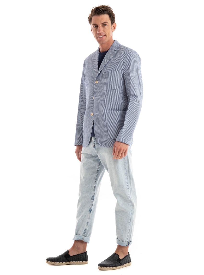 Scotch & Soda Unconstructed Striped Seersucker Blazer - Blue