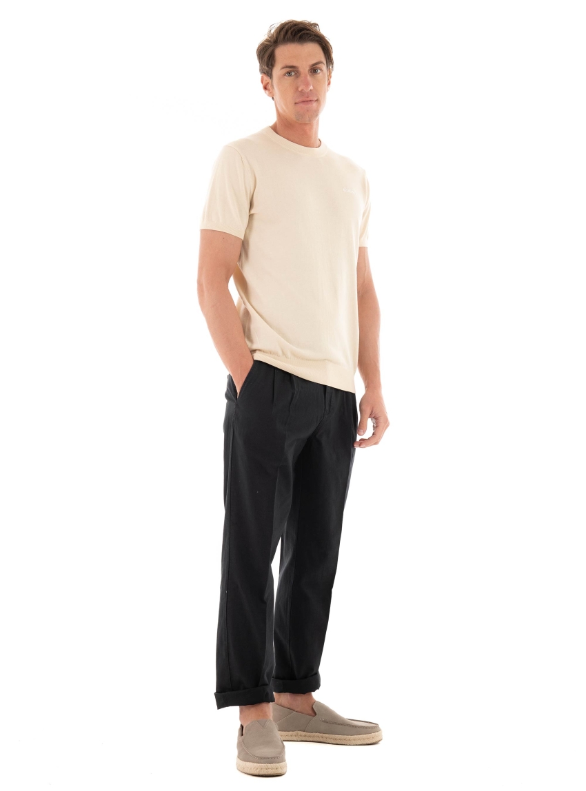 Scotch & Soda Seasonal Straight Fit Garment Dyed Pleated Chino Pants - Black
