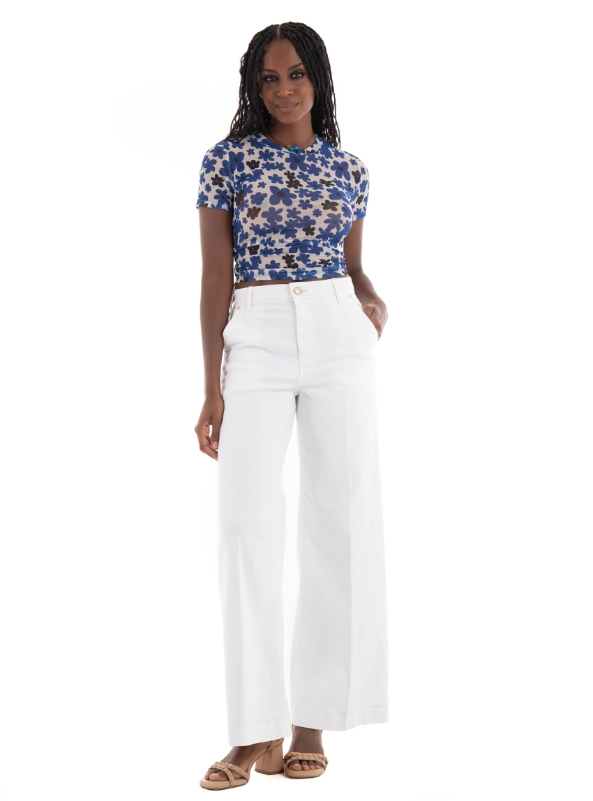 Guess Dakota High Wide Crop Pants - White