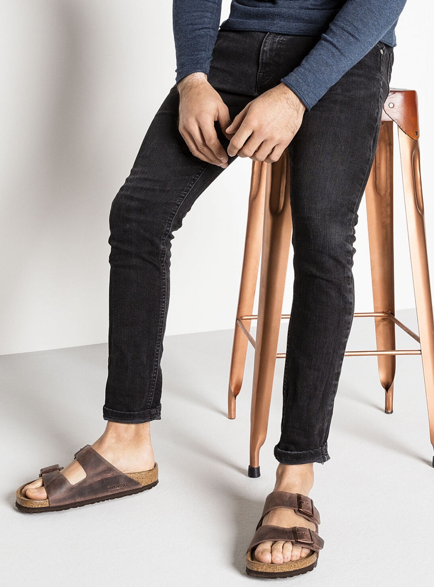 Birkenstock Arizona Soft Footbed Leather Oiled Narrow Fit Sandals - Dark Brown