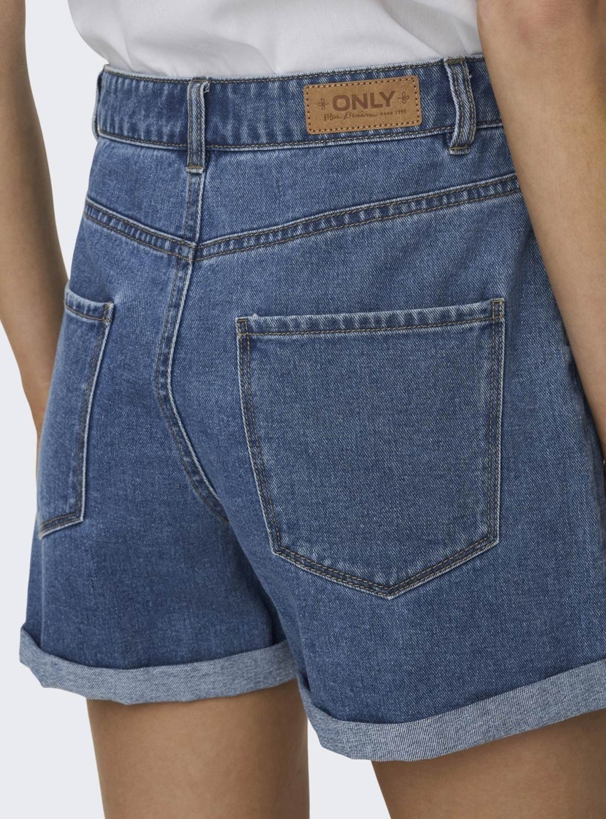 Only Vega High Waist Mom Denim Shorts - Medium Aged Denim