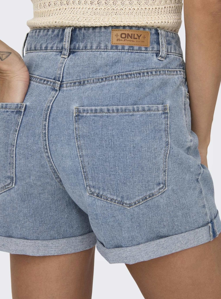 Only Vega High Waist Mom Denim Shorts - Light Aged Denim