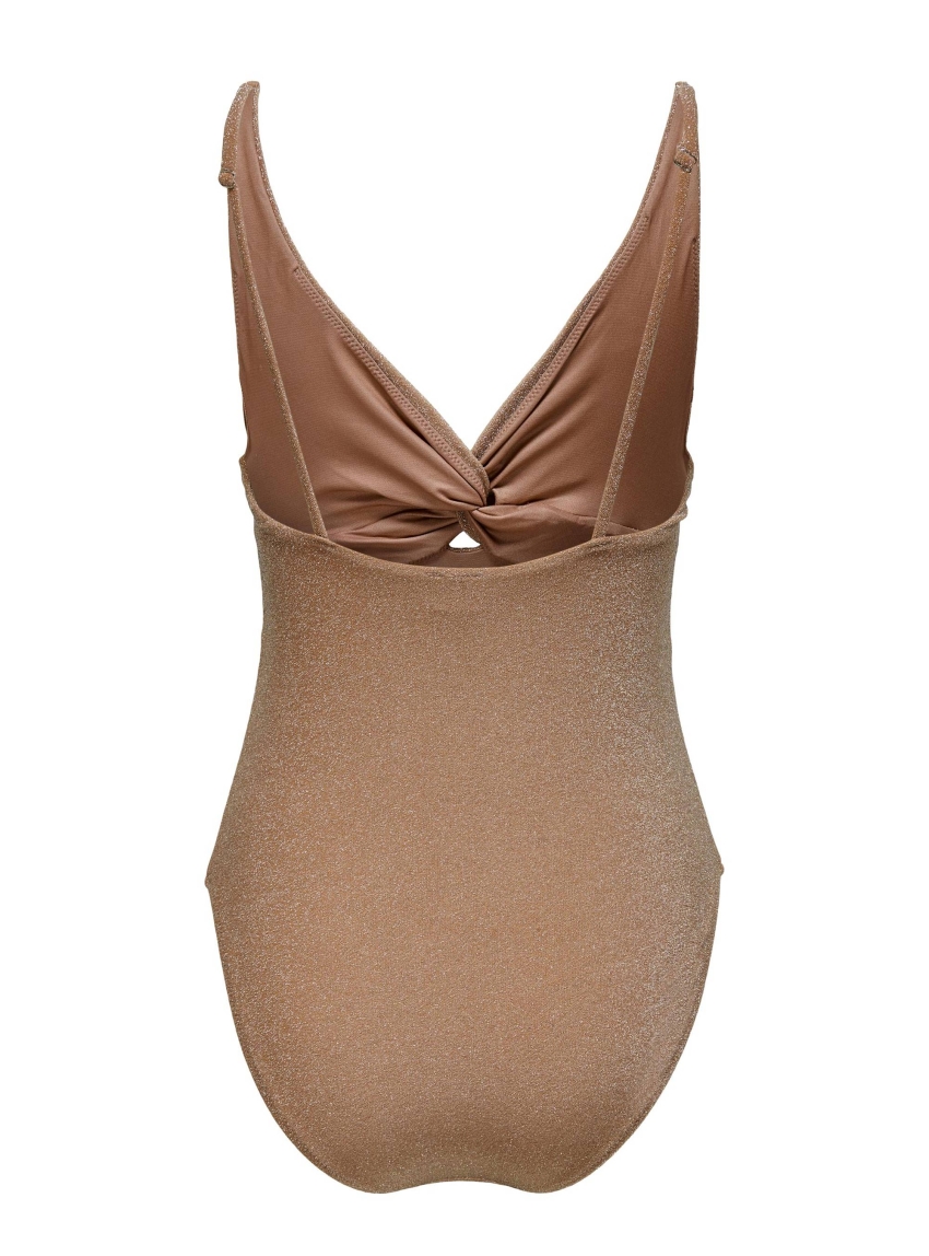Only Malibu Lurex Twist-Detail Swimsuit - Light Brown