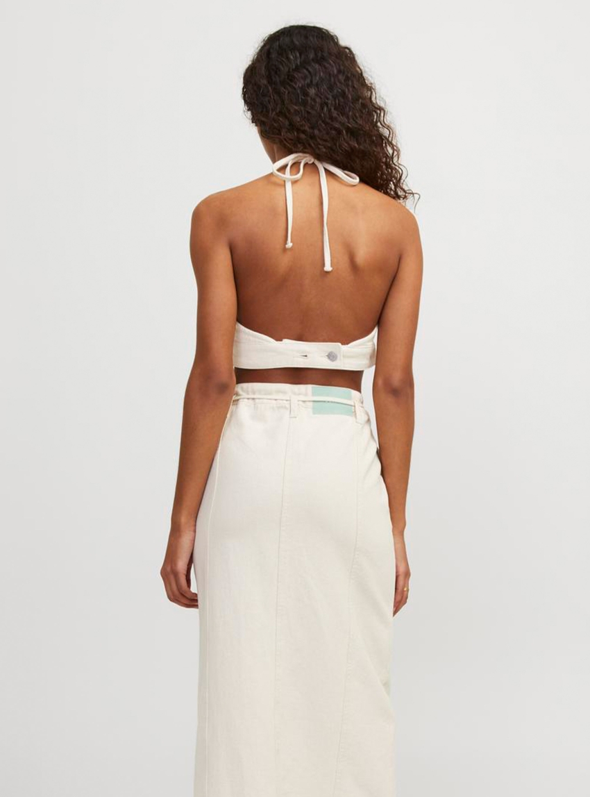 JJXX Dora Halterneck Crop Denim Top - White