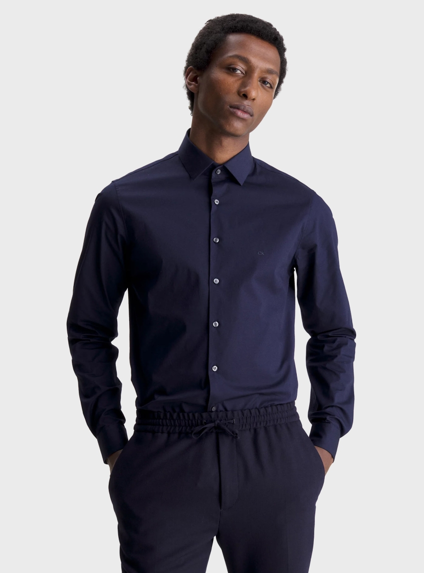 Calvin Klein Poplin Stretch Slim Shirt - Dark Blue