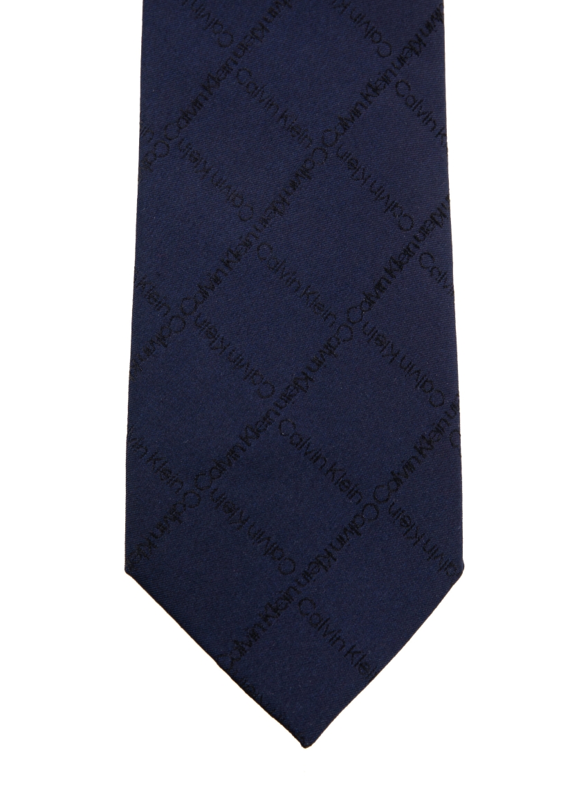 Calvin Klein Monogram Check Silk Tie - Dark Blue