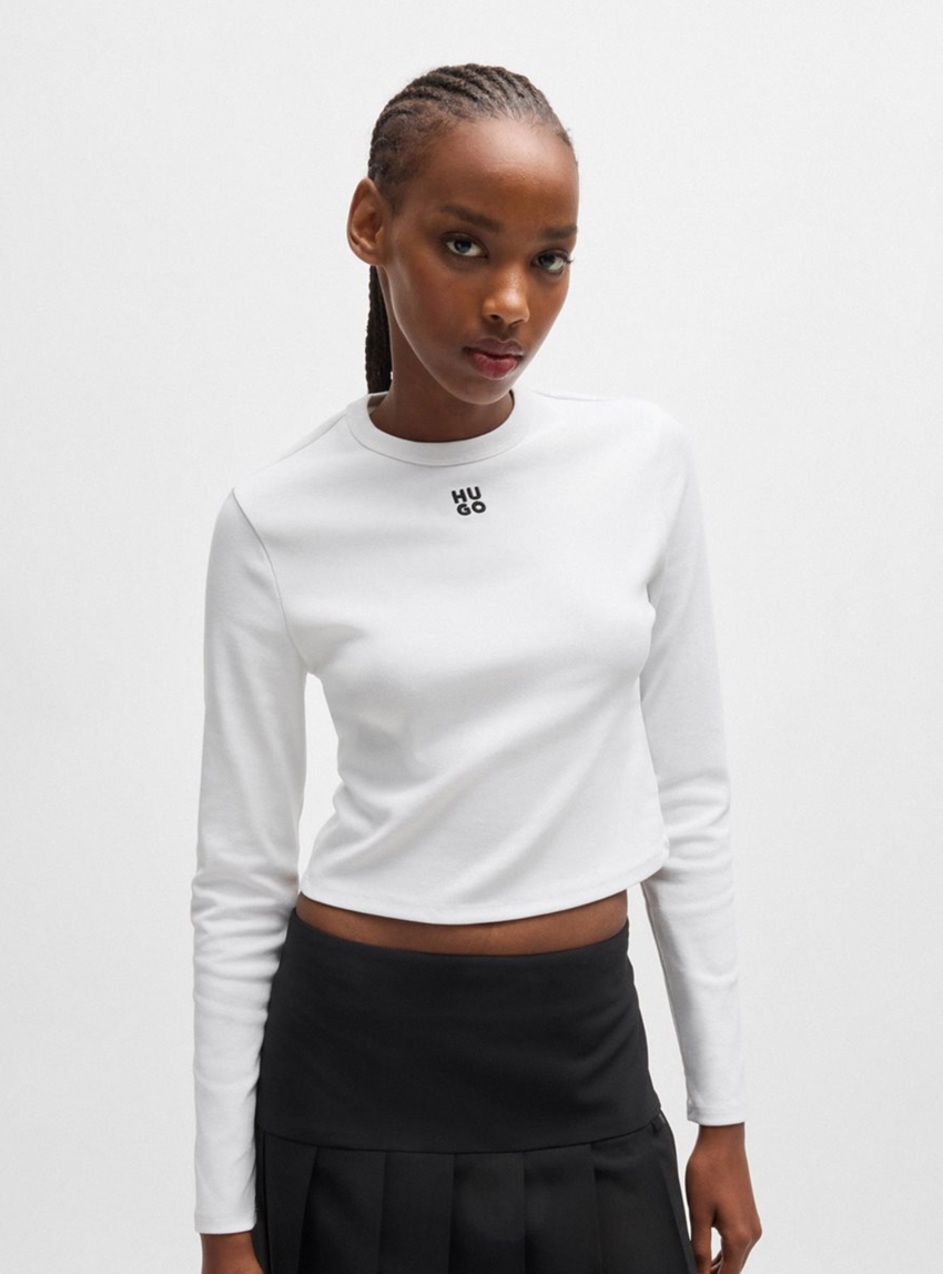 HUGO Stacked Logo Cropped Blouse Dafilomena_3 - White