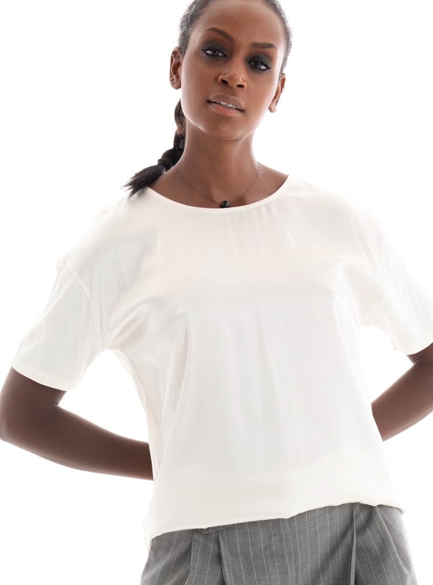 BOSS Regular Fit Jersey Top Esandy - Ecru