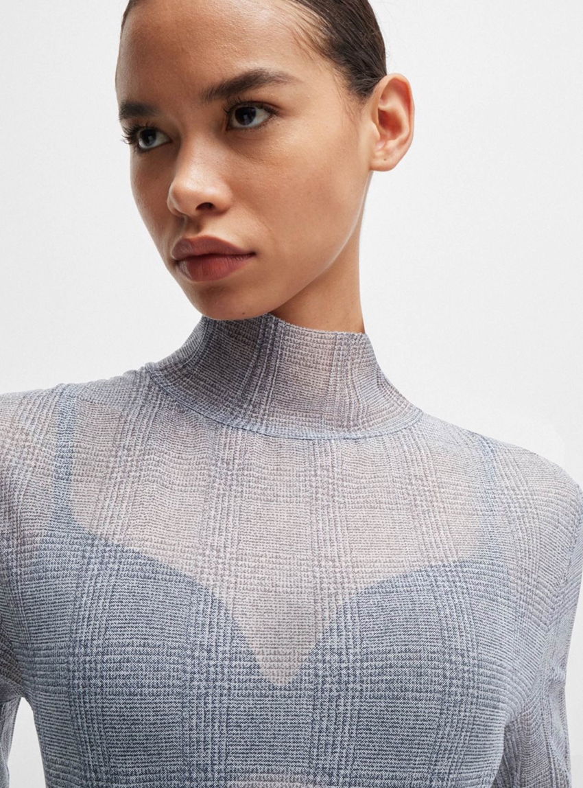 BOSS High Neck Top Emata_Mesh_AOP - Black & White