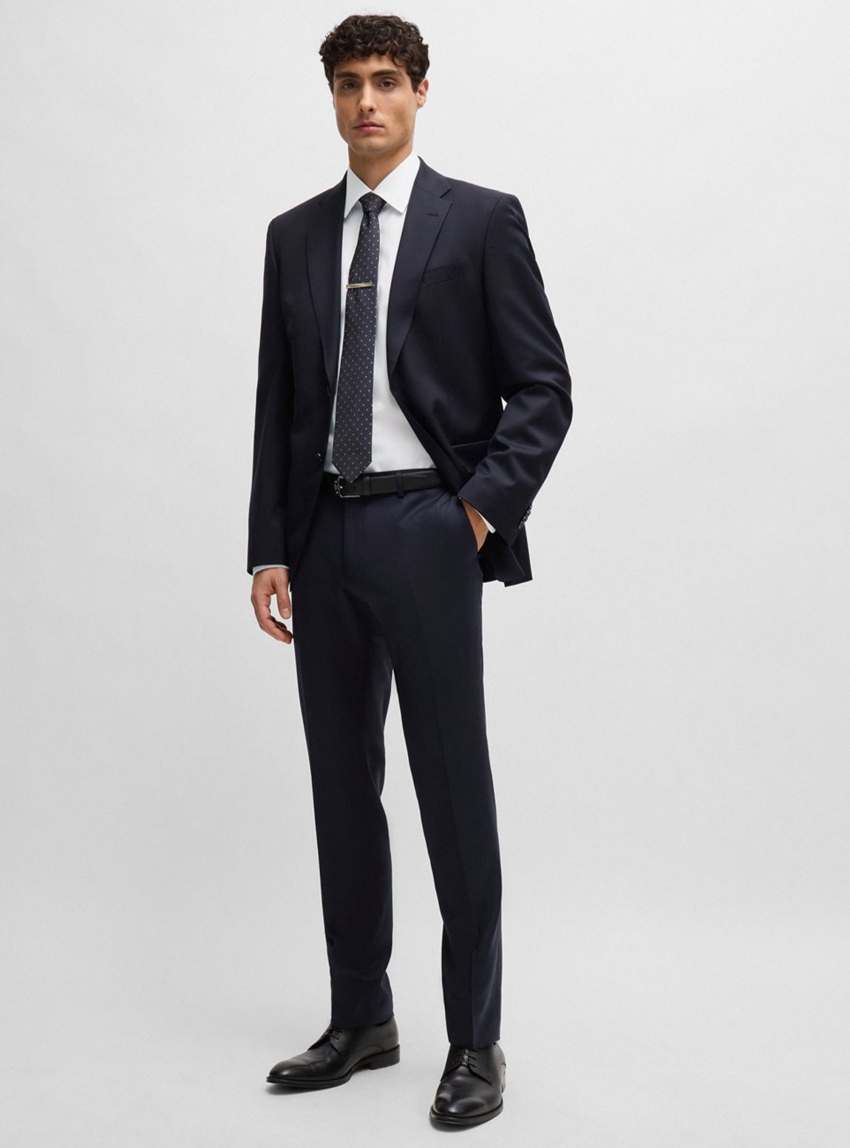 BOSS Extra Slim Fit Virgin Wool Trousers H-Wenten-B1 - Dark Blue
