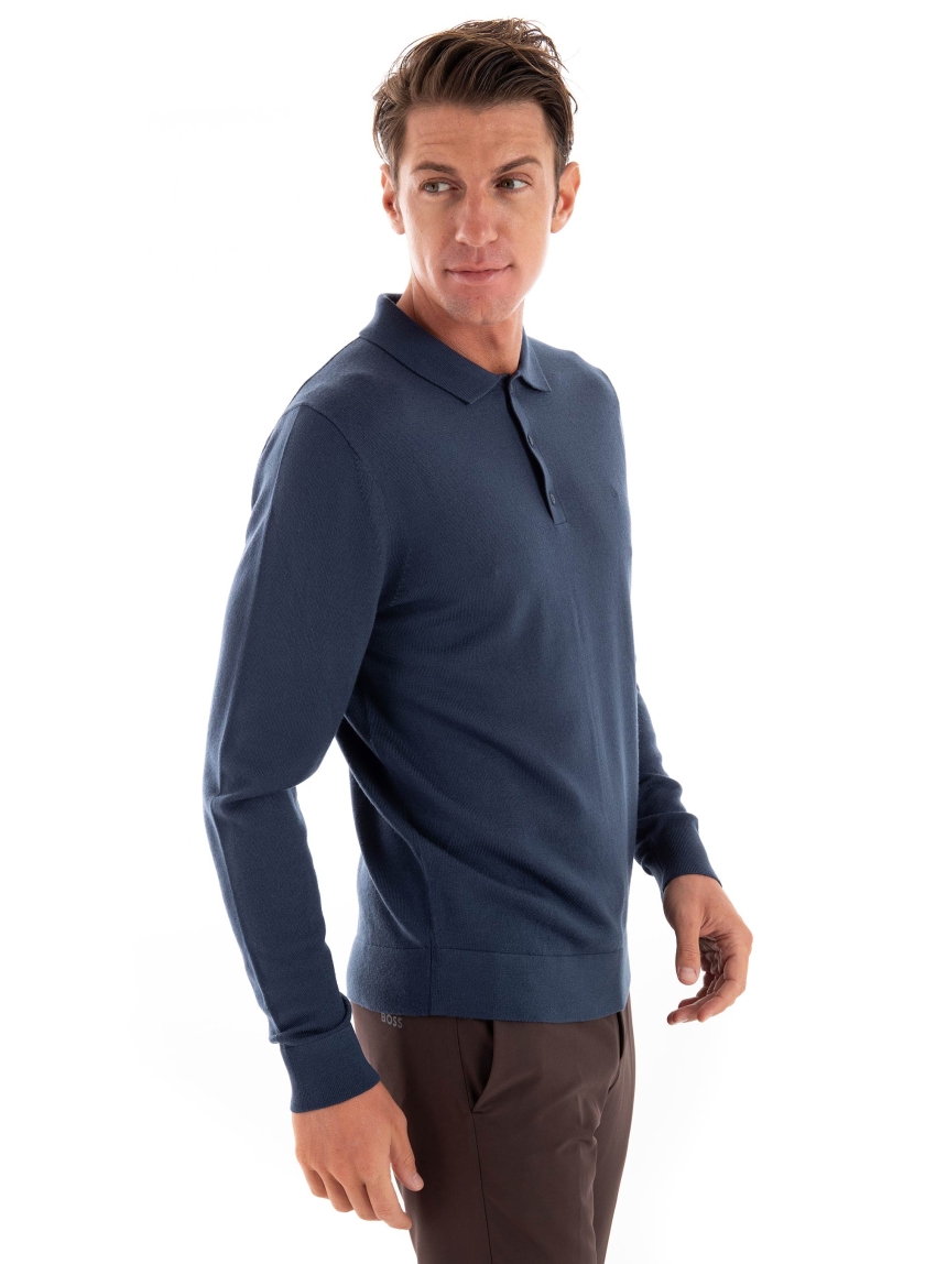 Calvin Klein Merino Wool Polo Jumper - Blue