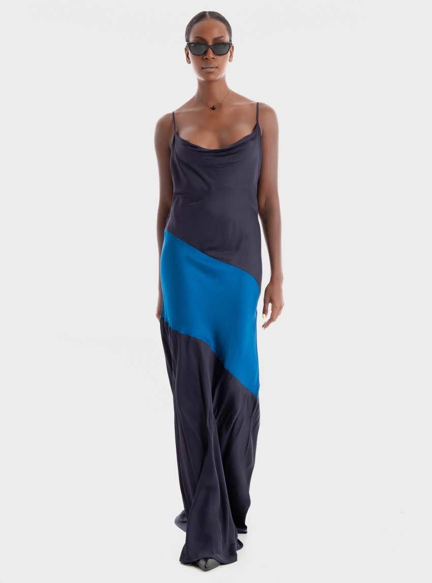 Ioanna Kourbela 'Other Worldy' Colour Block Maxi Slip Dress - Light Blue