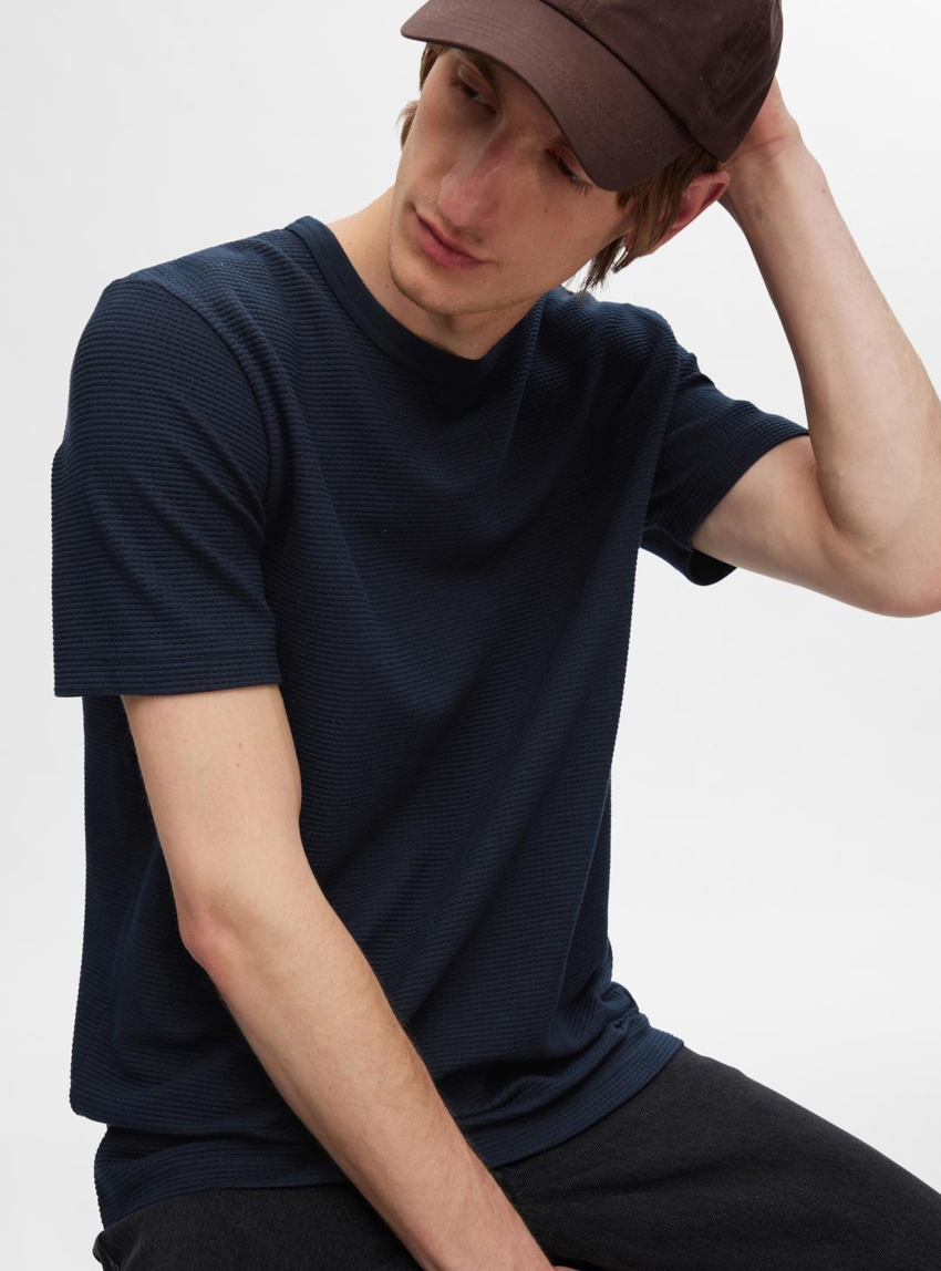 Selected Fox Structure O-Neck Tee - Dark Blue