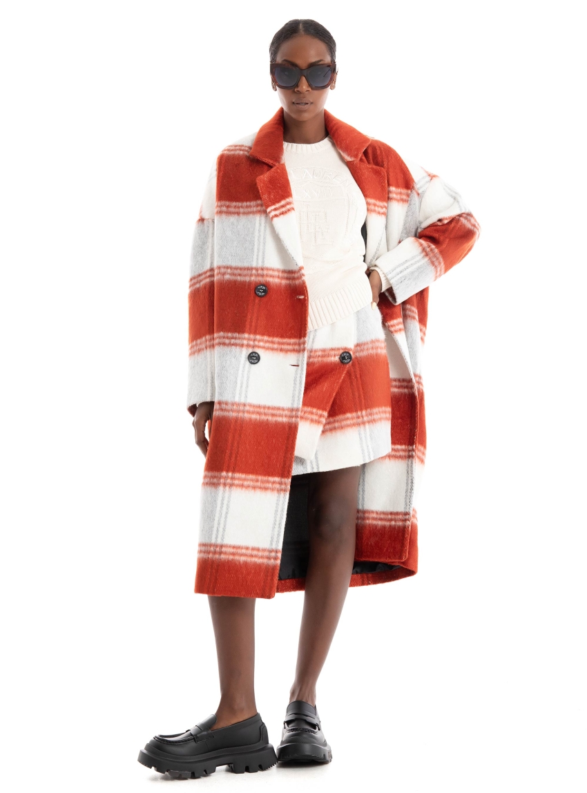 Ice Play Double Breasted Coat - Teracota