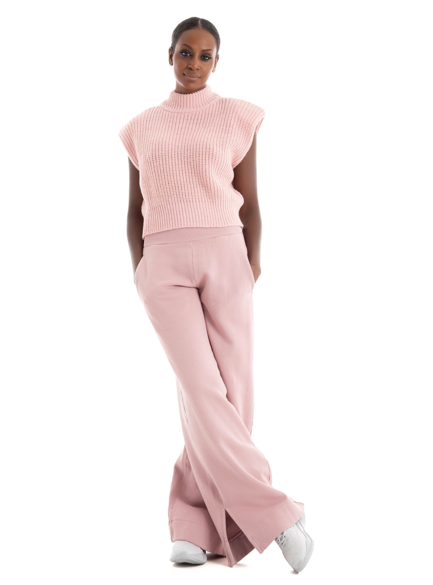 Somethingnew Winnie High Neck Knitted Short Top - Pink