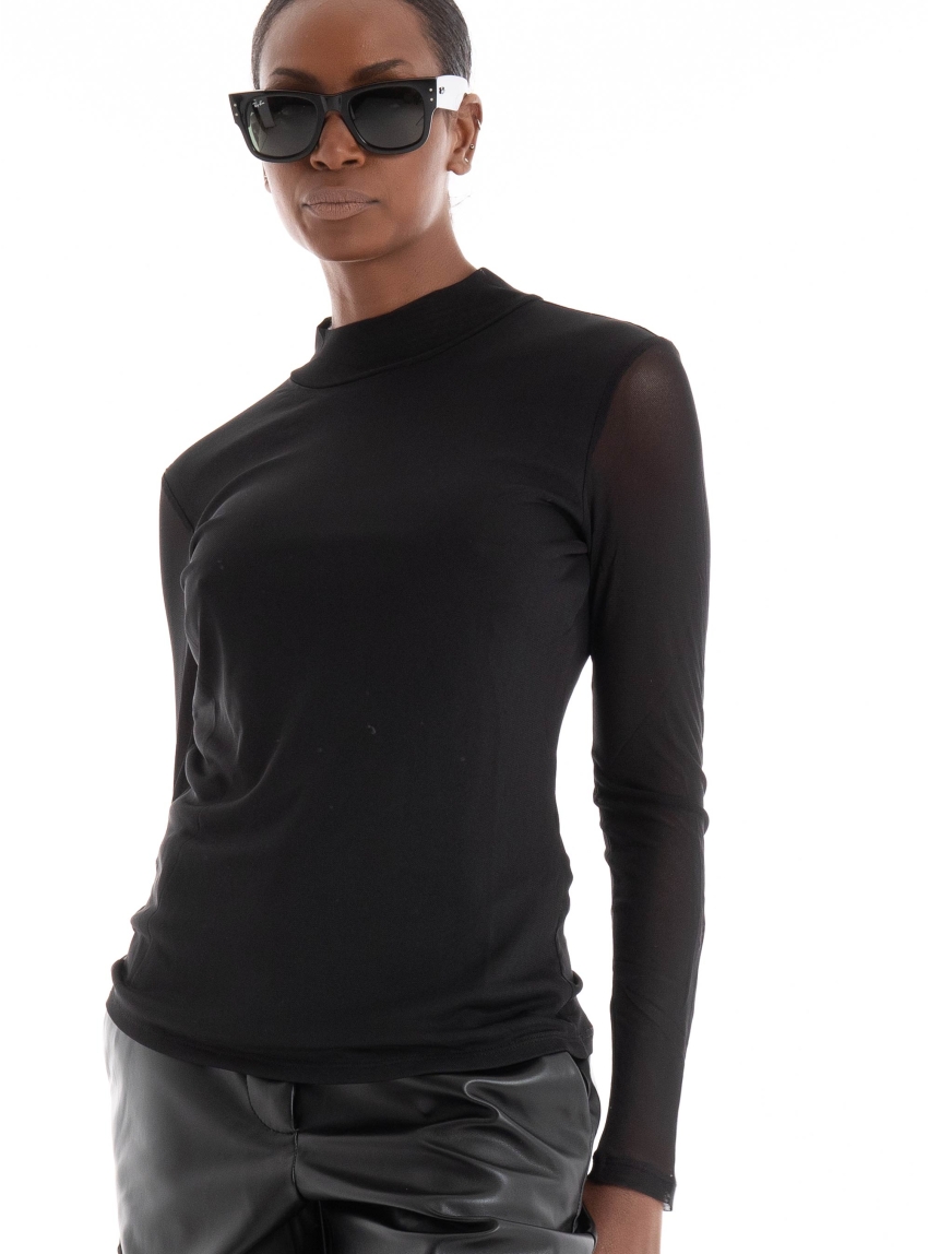 Only Erica Mesh High Neck Top - Black