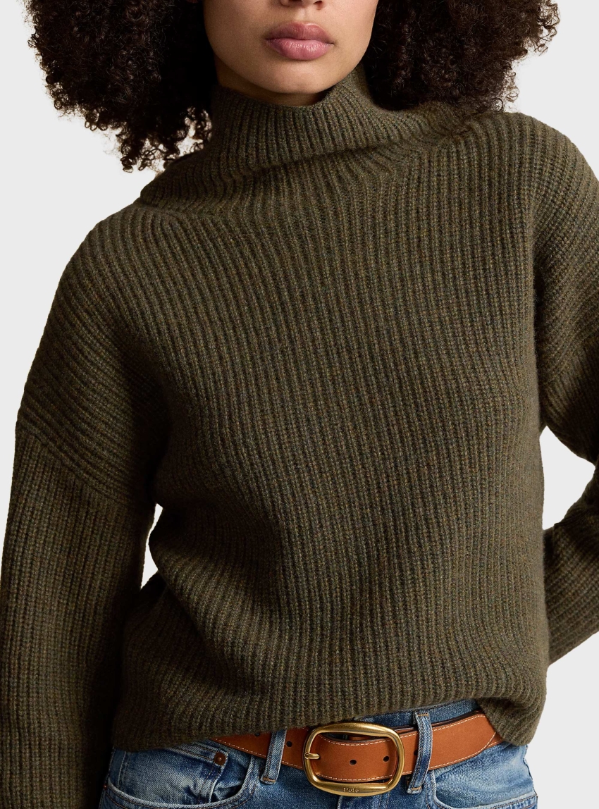 Polo Ralph Lauren Rib-Knit Wool-Cashmere Mockneck Jumper - Dark Olive Green