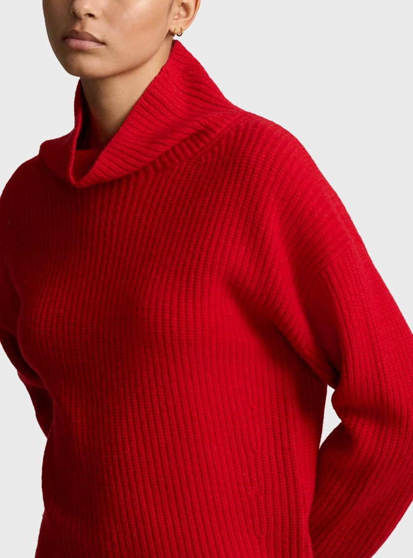 Polo Ralph Lauren Rib-Knit Wool-Cashmere Mockneck Jumper - Red