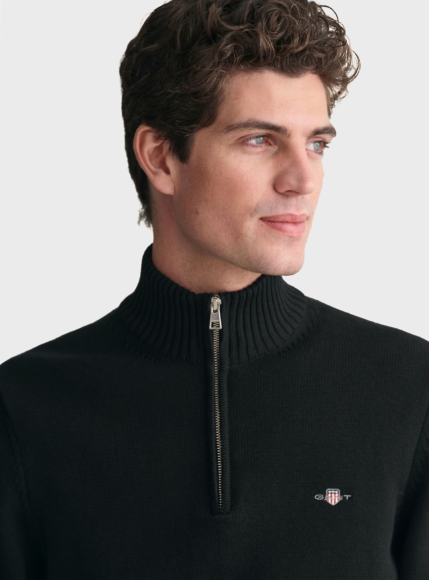 Gant Casual Cotton Half-Zip Sweater - Black