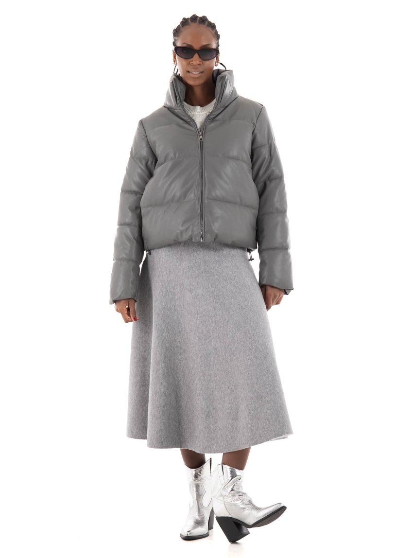 Only Elsie Faux Leather Puffer Jacket - Grey