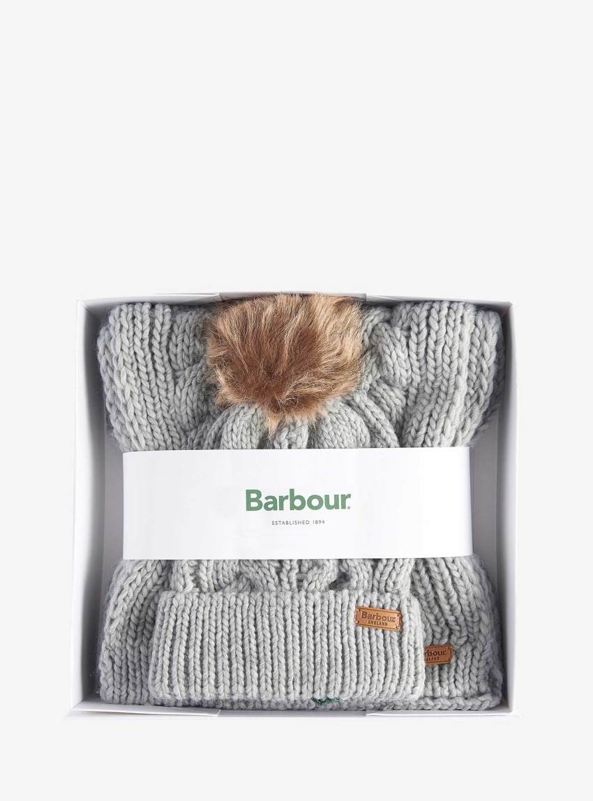 Barbour Penshaw Beanie & Scarf Gift Set - Grey Melange