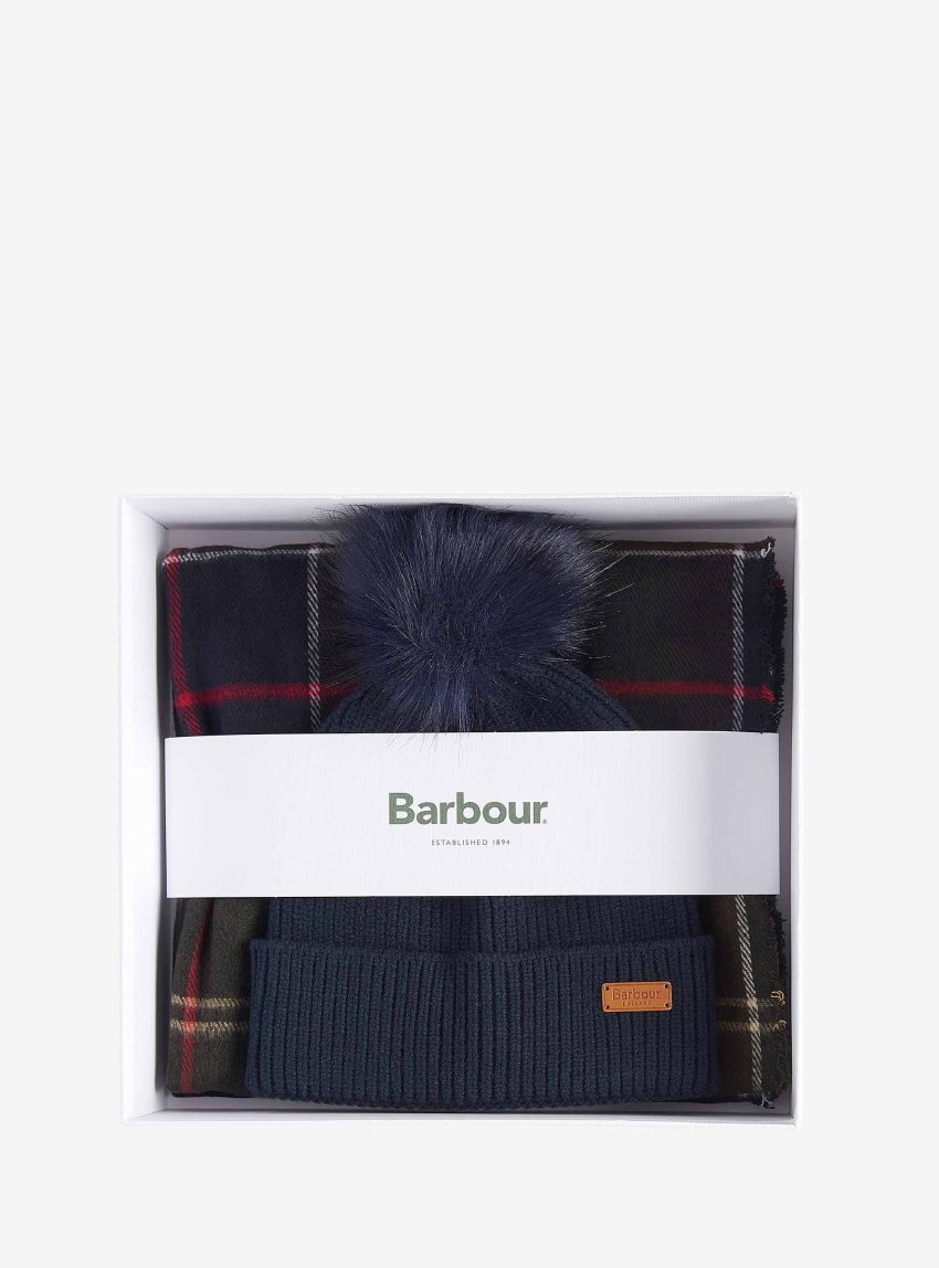 Barbour Dover Beanie & Hailes Scarf Gift Set - Black