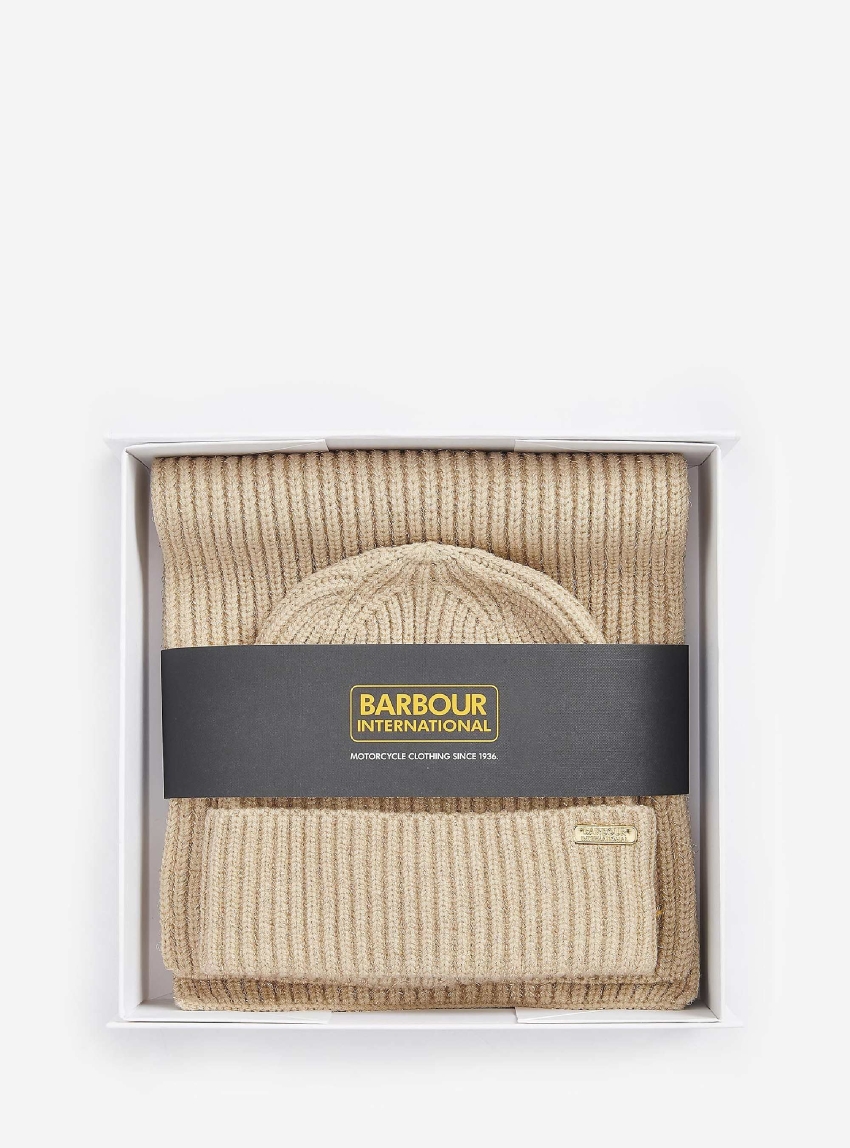 Barbour International Estoril Beanie & Scarf Gift Set - Light Beige