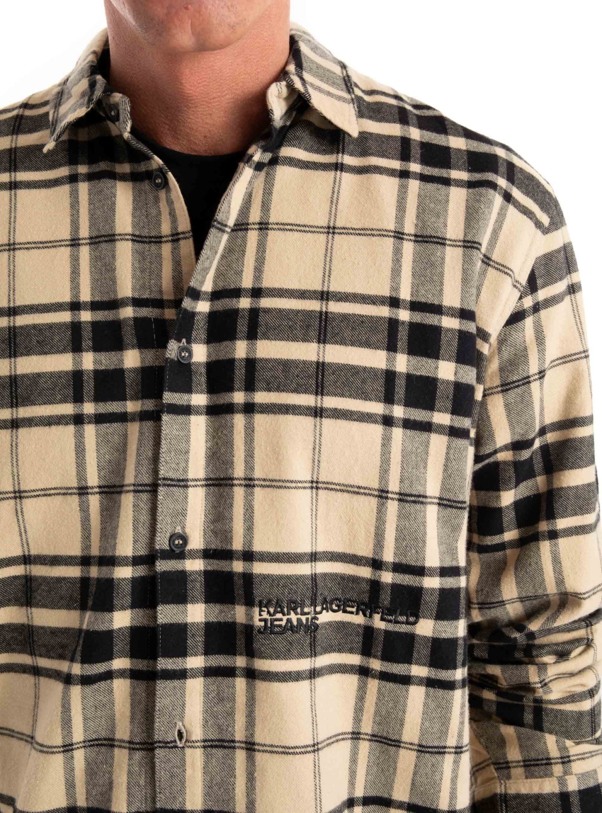 Karl Lagerfeld Jeans Regular Fit Check Shirt - Khaki