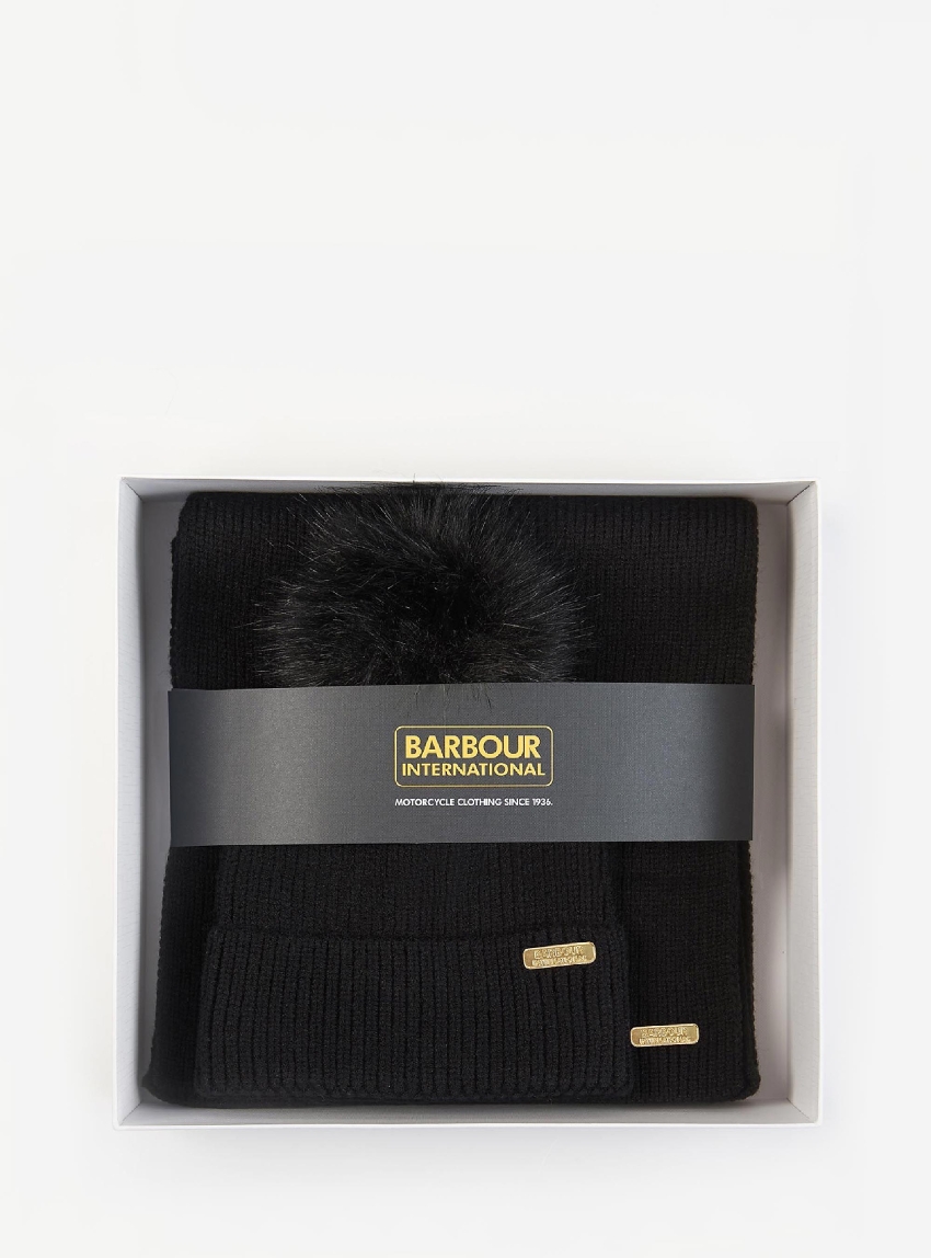 Barbour International Mallory Beanie & Scarf Gift Set - Black