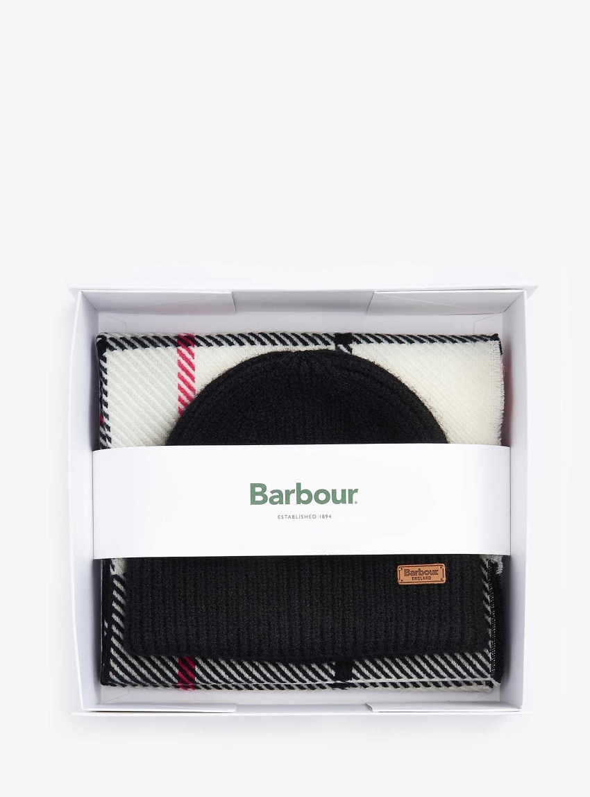Barbour Pendle Beanie & Blair Scarf Gift Set - Hot Pink Black