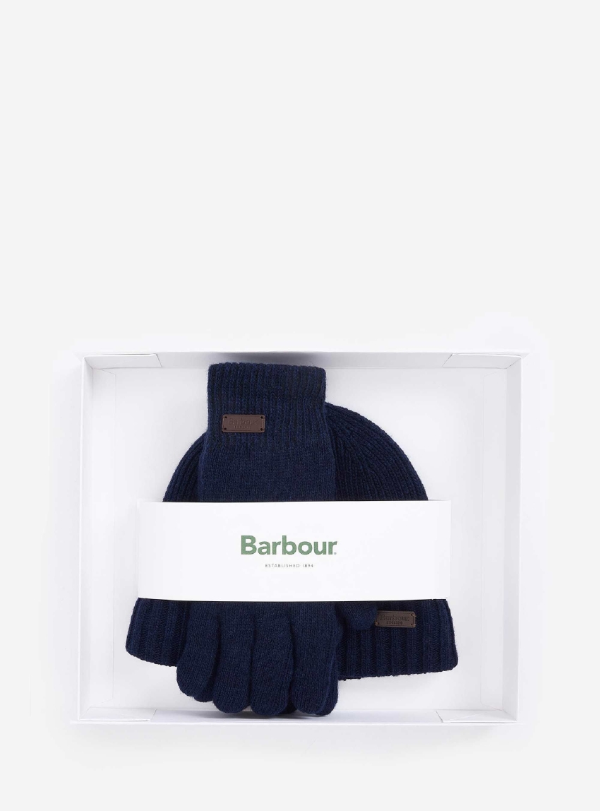Barbour Carlton Beanie & Gloves Gift Set - Navy
