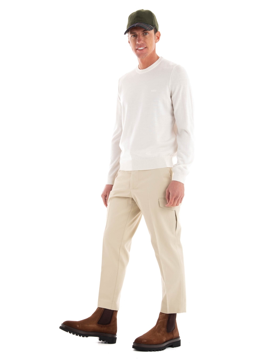 BOSS Virgin Wool Regular Fit Knit Botto-L - Ecru