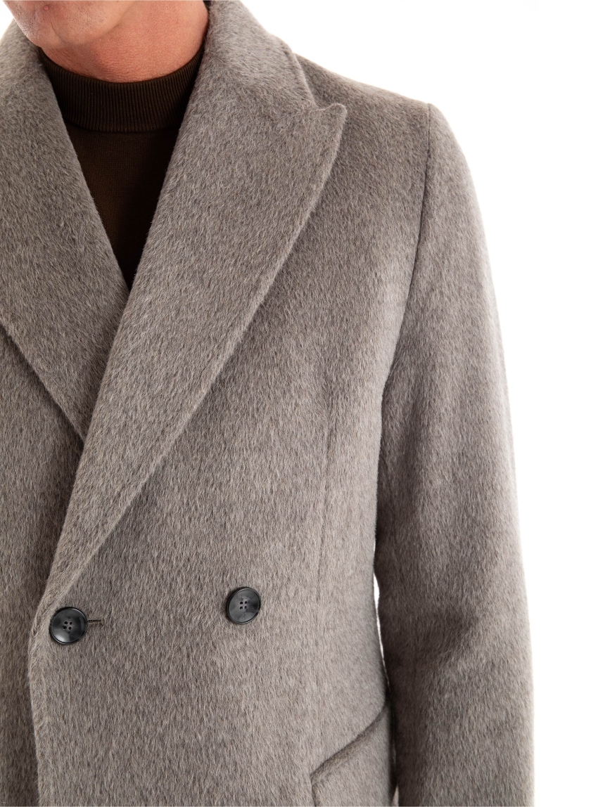 BOSS Double Breasted Alpaca Blend Coat H-Hyde-DB-Peak-234 - Dark Beige